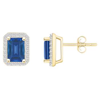 7x5mm Emerald Cut Created Sapphire And Created White Sapphire 10k Yellow
Gold Stud Earrings