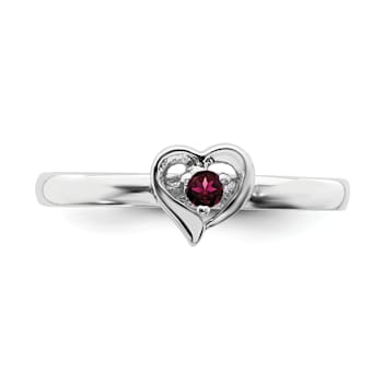 Sterling Silver Stackable Expressions Lab Created Ruby Heart Ring 0.08ctw
