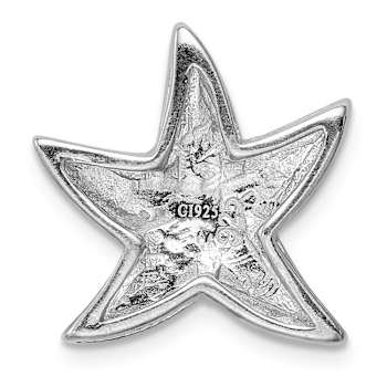 Rhodium Over Sterling Silver Lab Created Blue Opal Starfish Slide Pendant