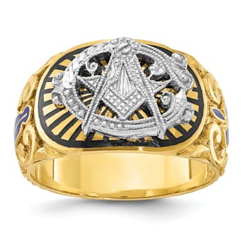 10K Two-Tone Yellow and White Gold Men's Textured and Enameled Masonic
Blue Lodge Ring