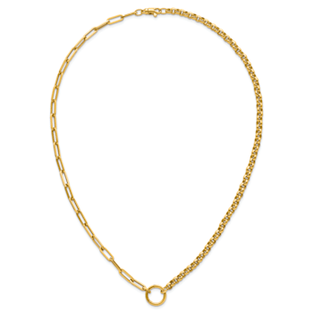 14K Yellow Gold Rolo and Paperclip Link 18-inch Lariat Necklace