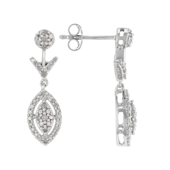 White Diamond Rhodium Over Sterling Silver Dangle Earrings 0.50ctw