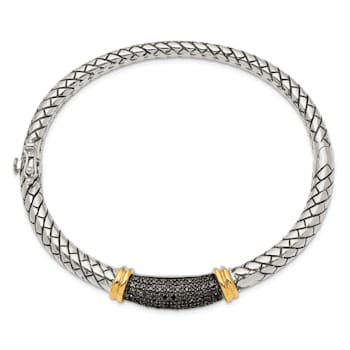 Sterling Silver with 14K Gold Over Sterling Silver Oxidized Black
Diamond Bangle Bracelet