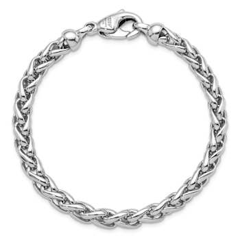 Rhodium Over Sterling Silver 6.0mm Wheat 8 Inch Bracelet