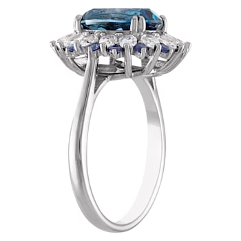 Sterling Silver Oval London Blue Topaz, Lab Created Sapphire and White
Sapphire Ring 4.0ctw