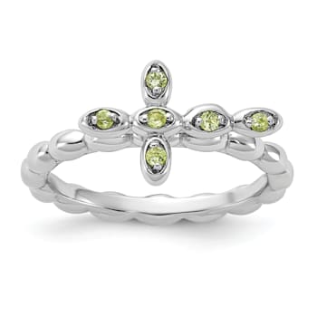 Rhodium Over Sterling Silver Stackable Expressions Cross Peridot Ring 0.09ctw