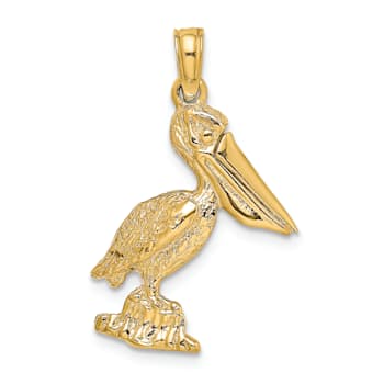14k Yellow Gold Textured Standing Pelican with Moveable Mouth Pendant