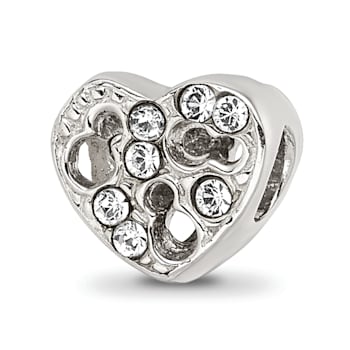 Sterling Silver Cut-out Heart and Preciosa Crystal Bead
