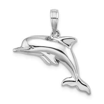 Rhodium Over 14k White Gold 3D Puffed Dolphin Pendant