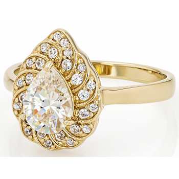 Diamond Simulant Pear And White Zircon Ring In 18K Gold Over Sterling
Silver 1.64ctw