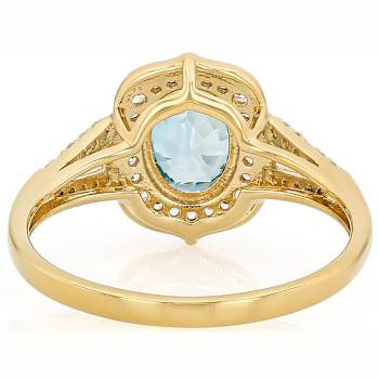 Blue Zircon And White Zircon Oval Ring In 18K Gold Over Sterling Silver 2.23ctw