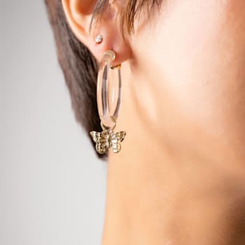 14K Yellow Gold Over Sterling Silver Acrylic Mini Butterfly Charm Hoop
Earrings in Clear
