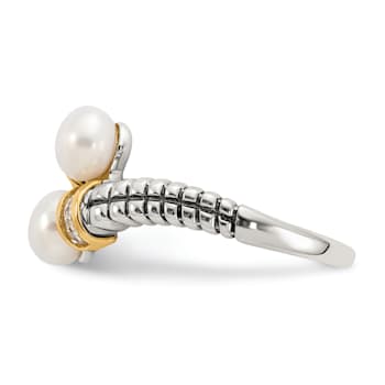 Sterling Silver Antiqued with 14K Accent Freshwater Cultured Pearl and
Diamond By-Pass Ring