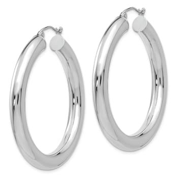 Rhodium Over 14k White Gold 1 9/16" Polished Hoop Earrings