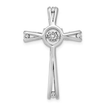 Rhodium Over 14k White Gold Vibrant Moving Diamond Cross Chain Slide