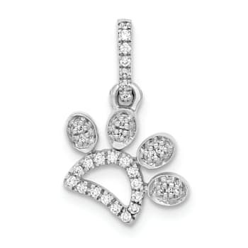 Rhodium Over 14k White Gold Diamond Paw Print Pendant