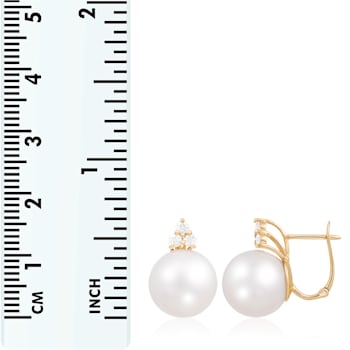 White Cultured Freshwater Pearl 14k Yellow Gold Earrings 9-10mm