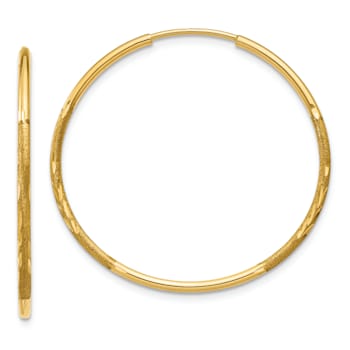 14k Yellow Gold 1" Diamond-Cut Endless Hoop Earrings