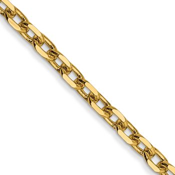 14k Yellow Gold 2.2mm Solid Diamond-Cut Round Open Link Cable 26 Inch Chain