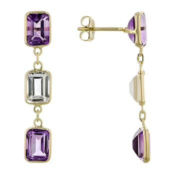 Amethyst and White Topaz 7x5mm Rectangular Octagonal 14K Yellow Gold
Dangle Earrings