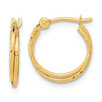 14k Yellow Gold 1/2" Diamond-Cut and Polished Double Hoop Earrings