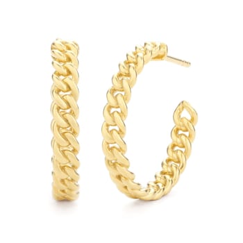 Curb Link J-Hoop Earrings In 14K Gold Over Sterling Silver