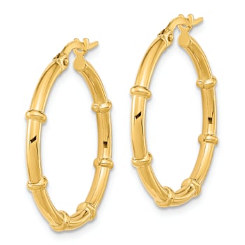 14k Yellow Gold Polished 1" Fancy Hoop Earrings