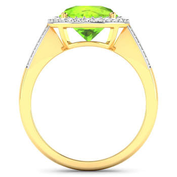 4.24 ctw Oval Green Peridot and Diamond 14K Yellow Gold Split Shank Halo Ring