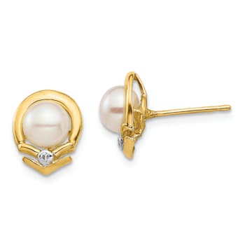 14K Yellow Gold 5-6mm White Button Freshwater Cultured Pearl 0.02ct
Diamond Post Earrings