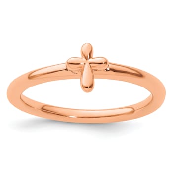 Sterling Silver Stackable Expressions Rose Gold-plated Cross Ring