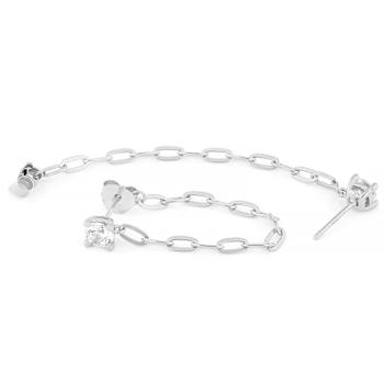 CZ Stud ChaIn Earrings In Sterling Silver