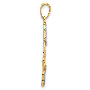 14k Two-tone Gold Polished and Diamond-cut Flowers Pendant