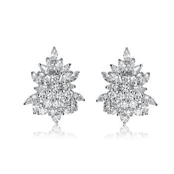 Marquise CZ Cluster Stud Earrings In Sterling Silver 18.40ctw