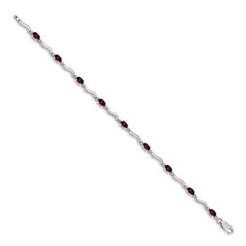 Rhodium Over 10k White Gold Fancy Diamond and Garnet Bracelet