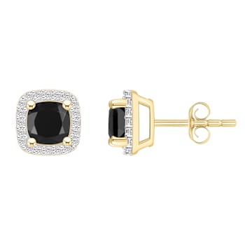 5mm Cushion Black Onyx And Created White Sapphire 10k Yellow Gold Halo
Stud Earrings