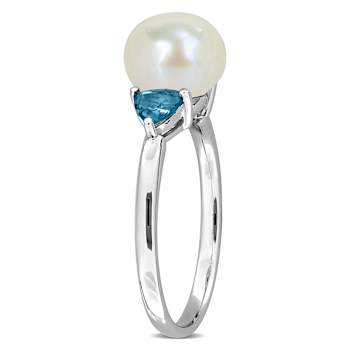 London Blue Topaz & Cultured Freshwater Pearl 10k White Gold Ring 0.6ctw