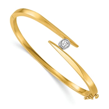 14K Yellow Gold with White Rhodium Diamond Hinged Bangle