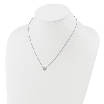 Rhodium Over Sterling Silver Polished Pave Cubic Zirconia Heart Necklace