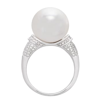 13-14mm Round White Freshwater Pearl with Diamond Accents 14K White Gold Ring