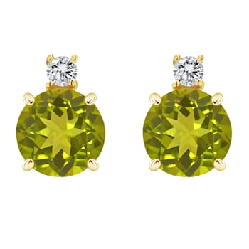 5mm Round Peridot with Diamond Accents 14k Yellow Gold Stud Earrings