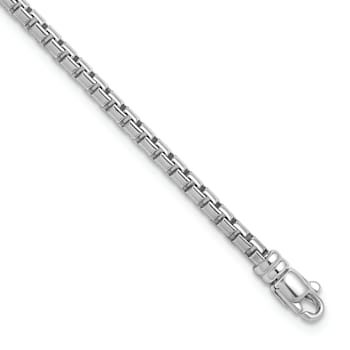 Rhodium Over Sterling Silver Polished 3.2mm Box 8 Inch Chain