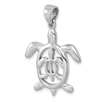 Rhodium Over Sterling Silver Cut Out Mother and Baby Turtle Pendant