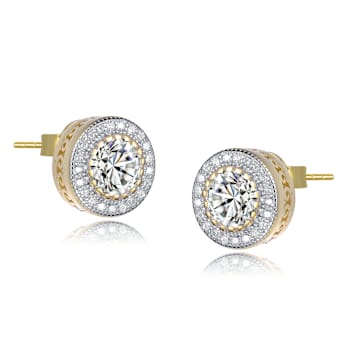 CZ Halo Stud Earrings In 14K Gold Over Sterling Silver