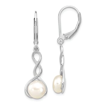 Rhodium Over Sterling Silver Twisted Freshwater Cultured Pearl Leverback
Dangle Earrings