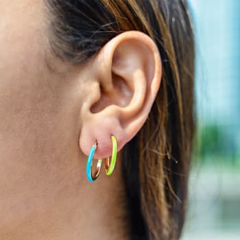 14K Yellow Gold Over Sterling Silver Enamel Huggie Hoops in Neon Green
