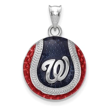 Rhodium Over Sterling Silver MLB LogoArt Washington Nationals Enameled Pendant