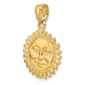 14k Yellow Gold 3D Solid Polished Reversible Sun Pendant