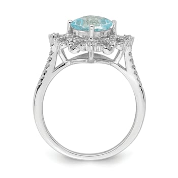 Rhodium Over 14K White Gold Aquamarine Vintage Diamond Halo Engagement Ring