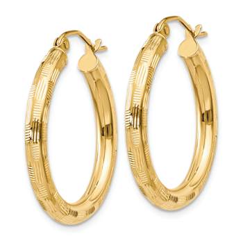 14k Yellow Gold Diamond-Cut 1" Hoop Earrings