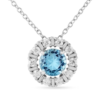 Swiss Blue Topaz Birthstone Necklace with Moissanite Accents Sterling
Silver  Pendant with Chain